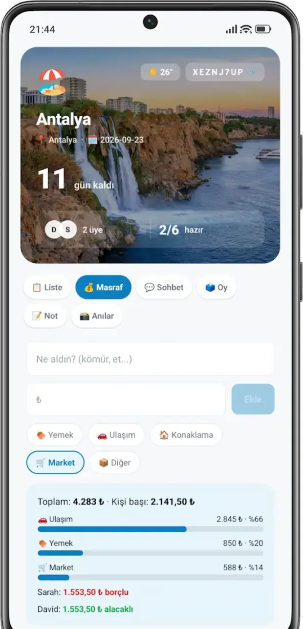 Masraf bölüşümü ekranı