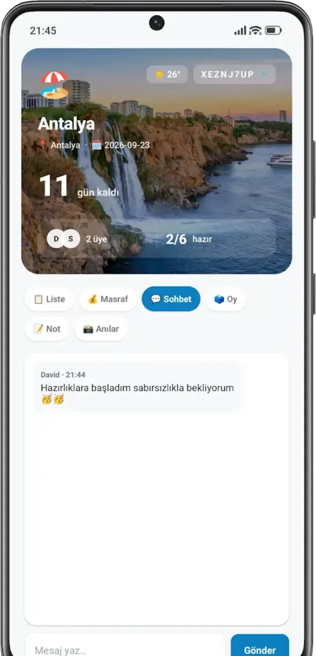Chat tab: group messages for this trip